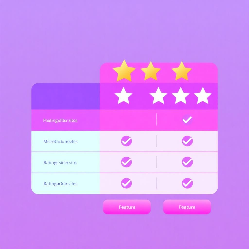 Feature comparison table with checkmarks and star ratings for microtask sites
