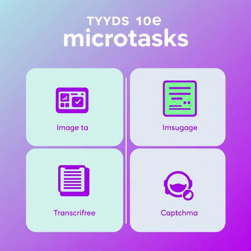 Grid of microtask types including data entry, transcription, surveys and captcha